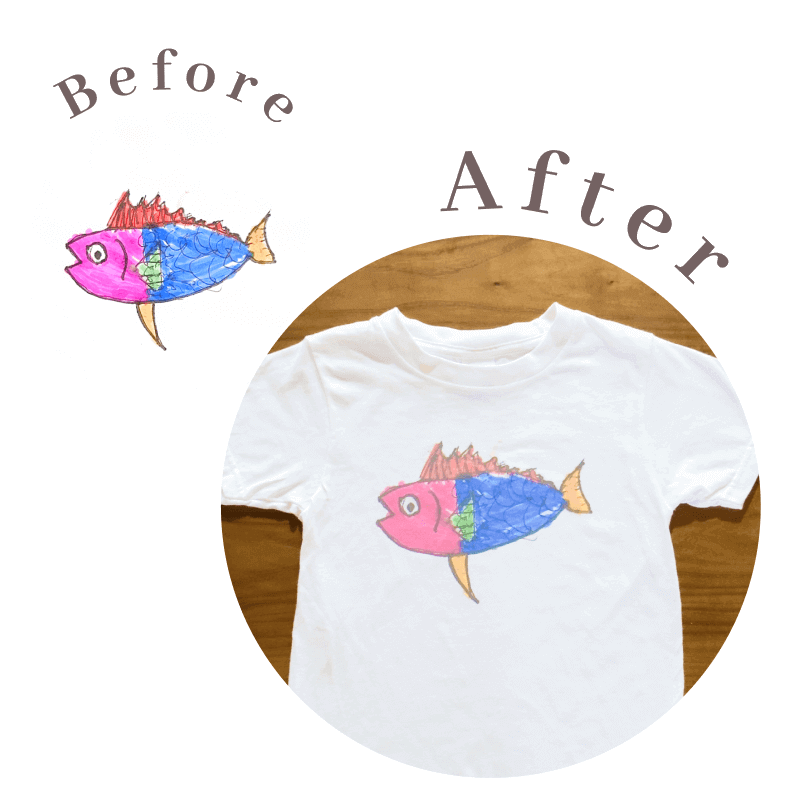 子どもの描いた魚の絵が Tシャツに